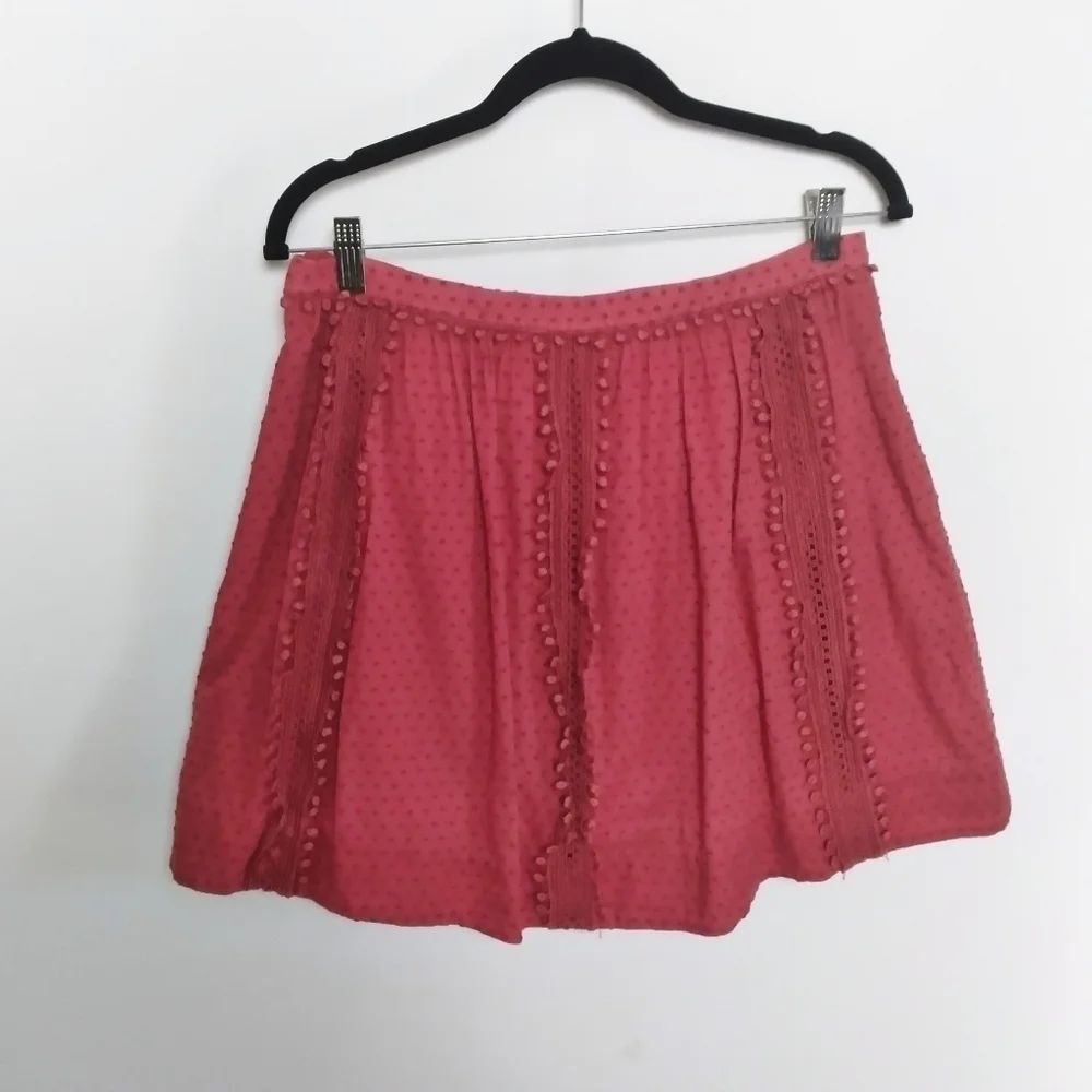 J. Crew Rusty Red Swiss Dot Pom Pom A Line Skirt Size 6